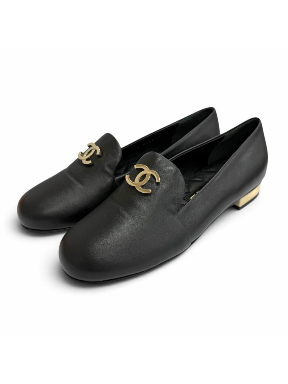 Chanel CC Logo Opera Shoes Leather Black Gold
